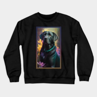 Black Labrador Retriever Dog Vibrant Tropical Flower Tall Digital Oil Painting Portrait 2 Crewneck Sweatshirt